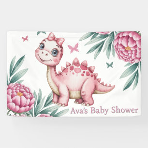 Banderoles Baby Shower Dinosaure Mignon avec Papillons