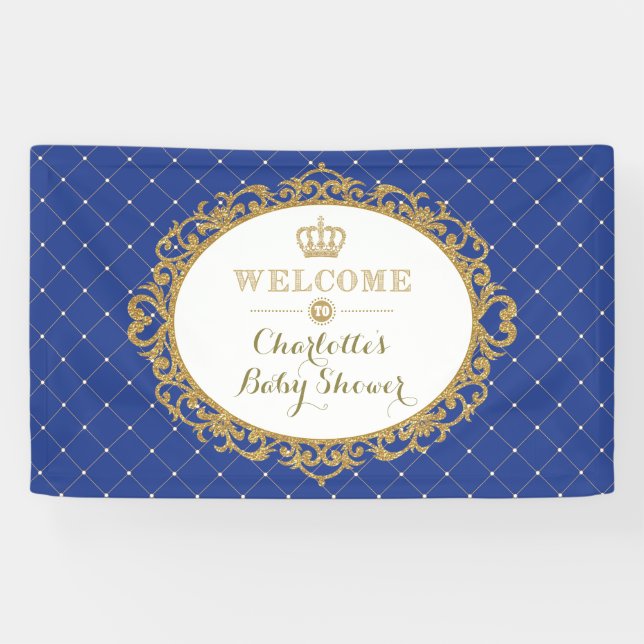 Banderoles Baby shower d'or bleu prince héritier Bienvenue (Horizontal)