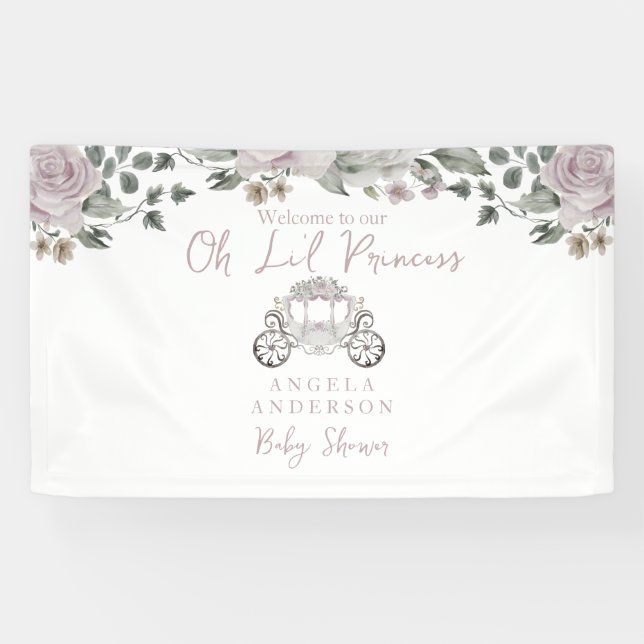 Banderoles Baby shower d'or Rose Princesse Bienvenue (Horizontal)