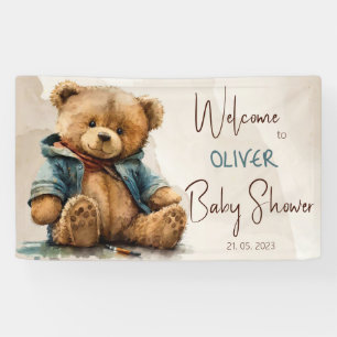 Banderoles Baby shower d'ours en peluche à l'aquarelle brun d