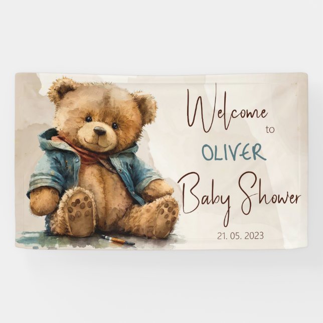 Banderoles Baby shower d'ours en peluche à l'aquarelle brun d (Horizontal)