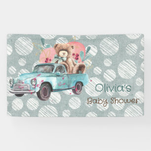 Banderoles Baby shower d'ours en peluche de camion Turquoise 