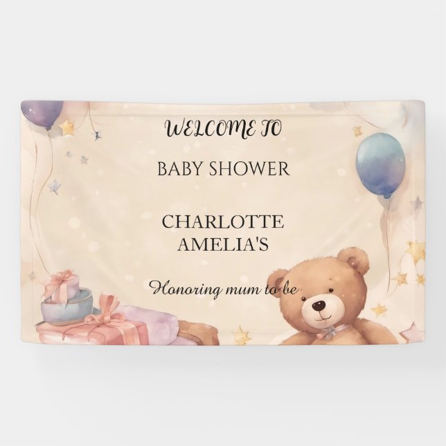 Banderoles Baby shower d'ours en peluche mignon (Horizontal)