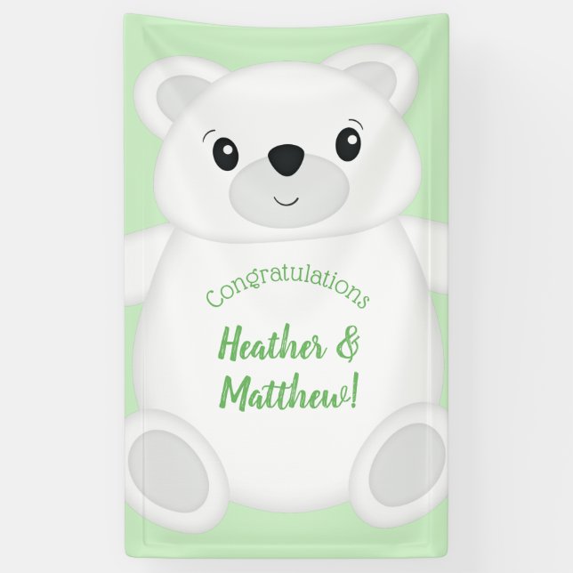 Banderoles Baby shower d'ours polaire vert (Vertical)