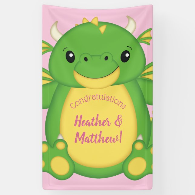 Banderoles Baby shower Dragon rose (Vertical)