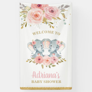 Banderoles Baby shower Eléphant Twins Girls Décor