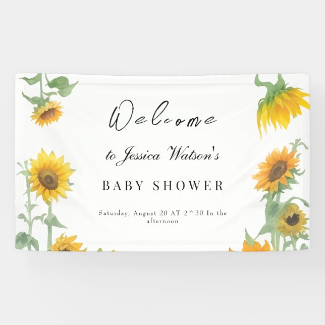 Banderoles Baby shower ensoleillé de tournesol jaune élégant (Horizontal)