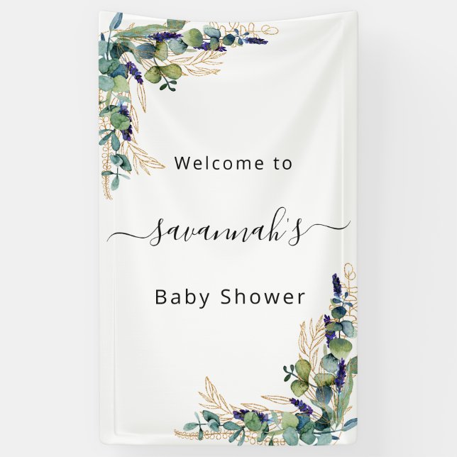 Banderoles Baby shower eucalyptus vert or monogramme (Vertical)