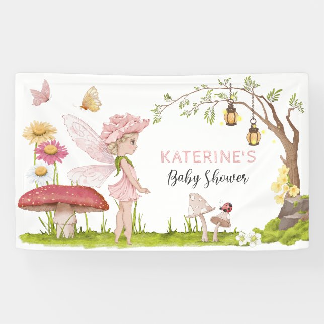 Banderoles Baby shower Fairy Forest Rose (Horizontal)