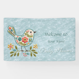 Banderoles Baby shower Feuille de Little Bird Floral Green