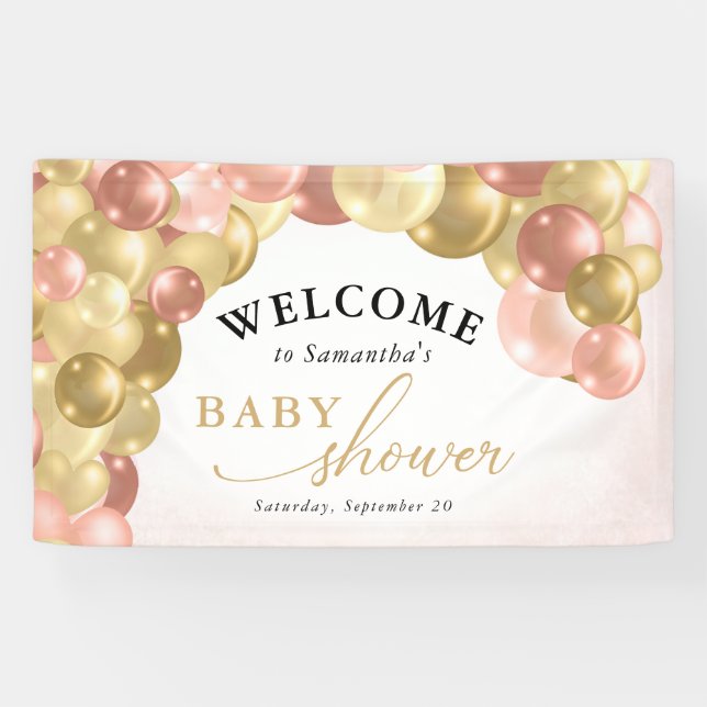 Banderoles Baby shower fille en arc rose et or (Horizontal)