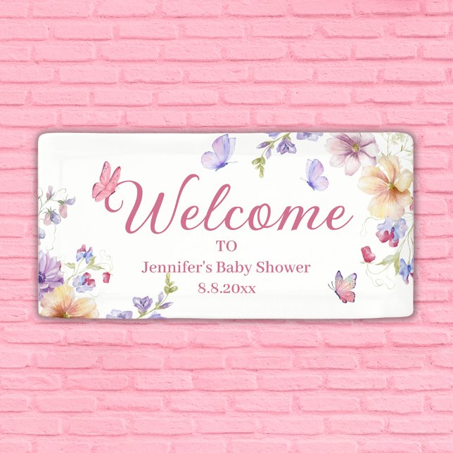 Banderoles baby shower fille fleur sauvage aquarelle (Créateur téléchargé)
