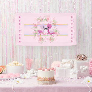 Banderoles Baby shower Flamant rose rose Twins Personnalisé