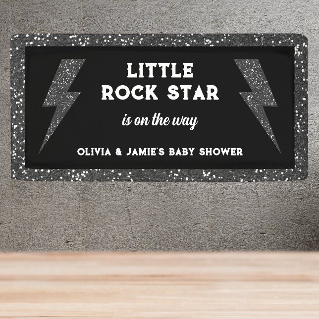 Banderoles Baby shower Flash de Parties scintillant noire Lit (little rock star baby shower banner black glitter flash rock and roll)