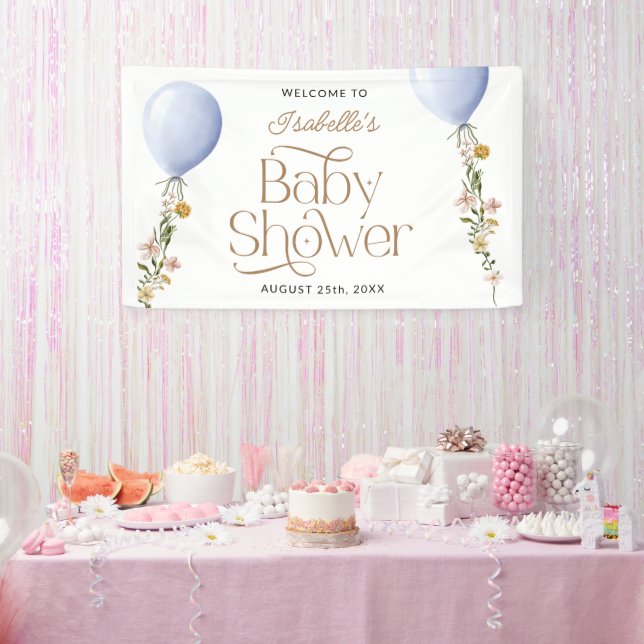 Banderoles Baby shower Fleur sauvage Blue Balloon Bienvenue (Fête)