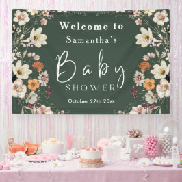 Banderoles Baby shower Fleur sauvage moderne Dark Green Boho