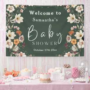 Banderoles Baby shower Fleur sauvage moderne Dark Green Boho