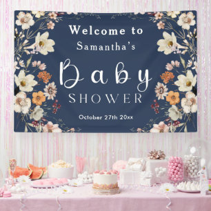 Banderoles Baby shower Fleur sauvage Navy Blue Pastel Boho