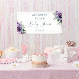 Banderoles Baby shower fleuri violet bienvenue