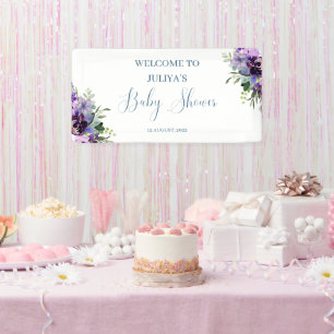 Banderoles Baby shower fleuri violet bienvenue