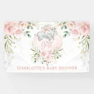 Banderoles Baby shower Floral à éléphant rose pâle