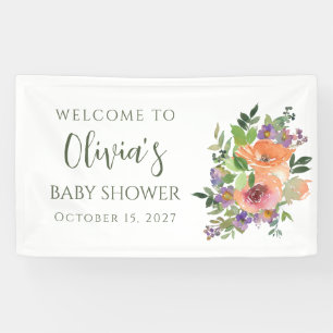 Banderoles Baby Shower Floral Aquarelle Violet Orange Personn