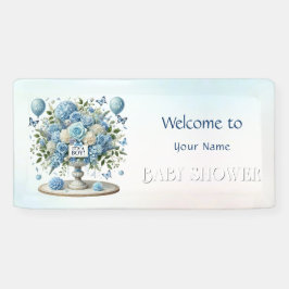 Banderoles Baby shower Floral Blanc Bleu
