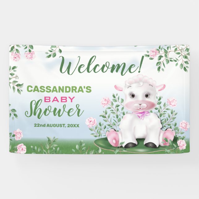 Banderoles Baby shower Floral de roses d'agneau (Horizontal)