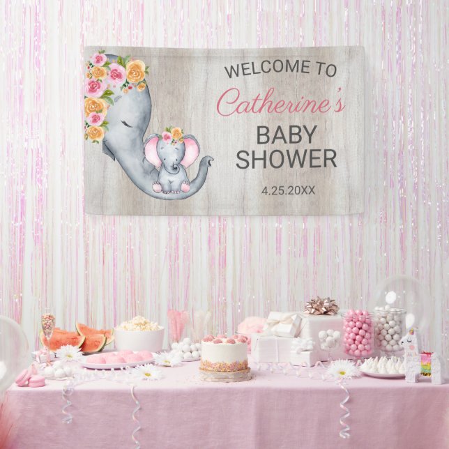 Banderoles Baby shower Floral d'éléphant doux Bienvenue (Fête)