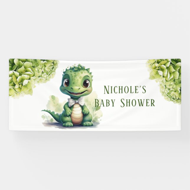 Banderoles Baby shower Floral Dinosaur Vert (Horizontal)