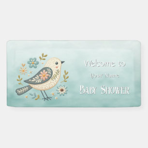 Banderoles Baby shower Floral Little Green Bird