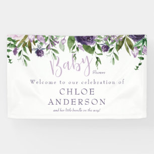 Banderoles Baby shower floral rose et lavande Bienvenue