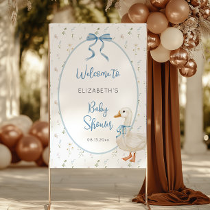 Banderoles Baby shower floral soyeux de l'oie bleu Bow Bienve