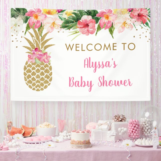 Banderoles Baby shower floral tropical à ananas (Fête)