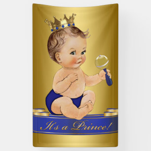 Banderoles Baby Shower Garçon Bleu Royal et Or Prince