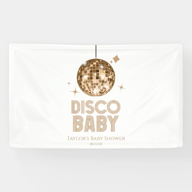 Banderoles Baby shower Gold Disco Ball "Disco Baby" (Horizontal)