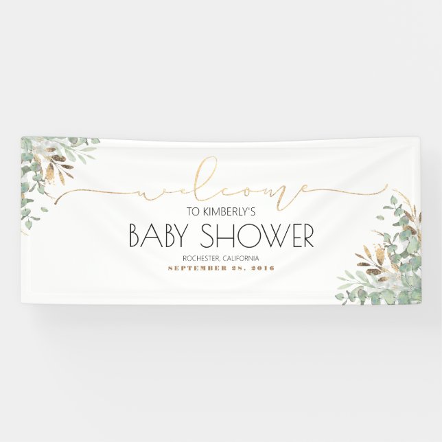 Banderoles Baby shower Gold Greenery Branches (Horizontal)