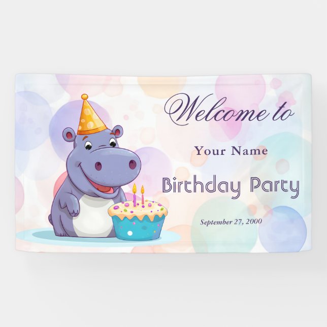 Banderoles Baby shower Hippo d'anniversaire (Horizontal)
