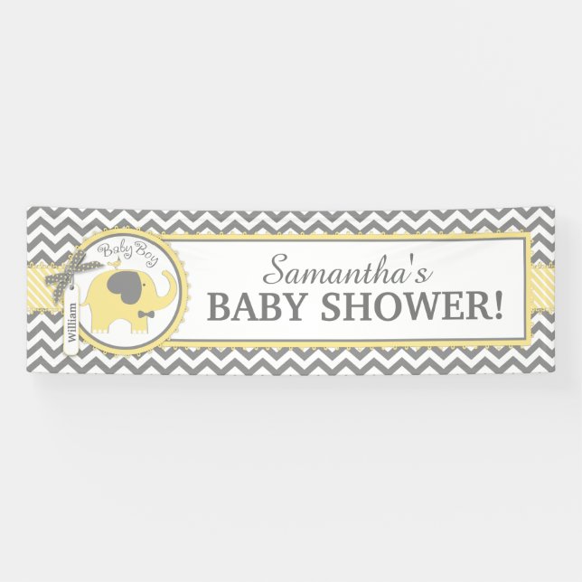 Banderoles Baby shower jaune de Chevron de garçon d'éléphant (Horizontal)