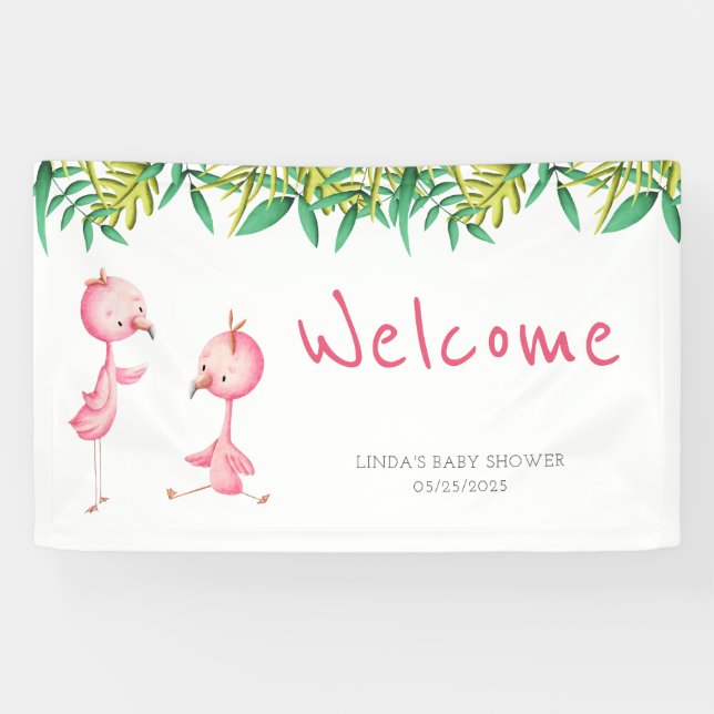 Banderoles Baby shower jumeaux de Flamant rose rose mignonne  (Horizontal)