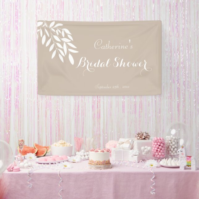 Banderoles Baby Shower minimaliste beige avec verdure (Fête)
