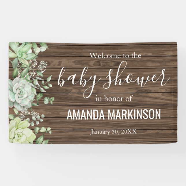 Banderoles Baby shower moderne rustique vert Succulent (Horizontal)