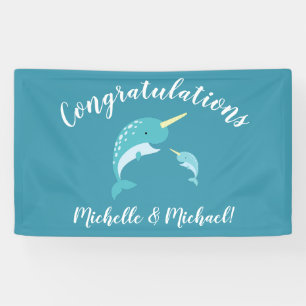 Banderoles Baby shower Narwhal Jaune Genre Baleine Neutre