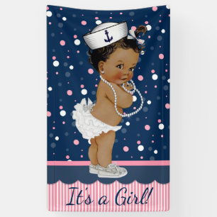 Banderoles Baby shower nautique de fille d'Afro-américain