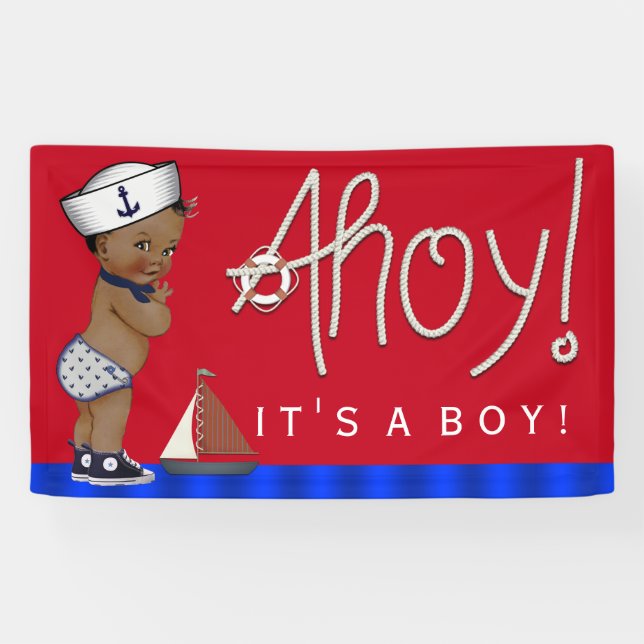 Banderoles Baby shower Nautique Ethnique Little Sailor (Horizontal)