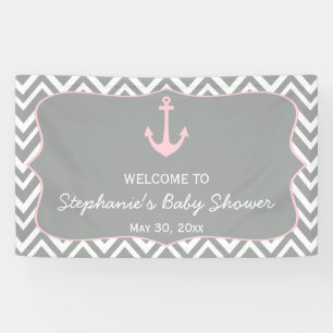 Banderoles Baby shower nautique gris et rose pastel Chevron