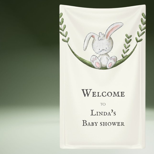 Banderoles Baby shower neutre homme blanc lapin blanc mignon (Créateur téléchargé)