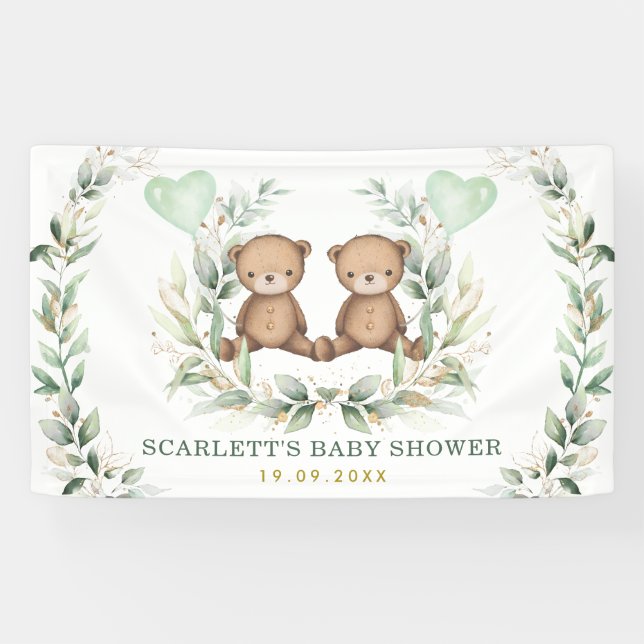Banderoles Baby shower Nounours verdoyant Gold Twin (Horizontal)