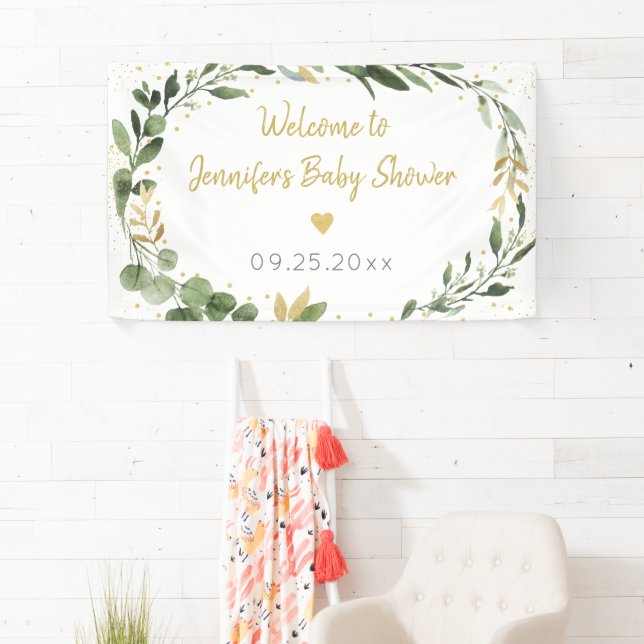 Banderoles Baby shower Or Eucalyptus Green (En situation)