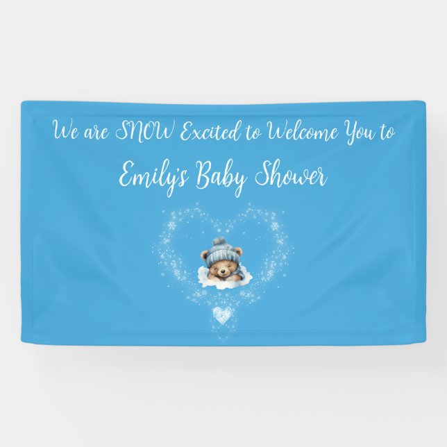 Banderoles Baby shower Ours Bleu Teddy Excité (Horizontal)